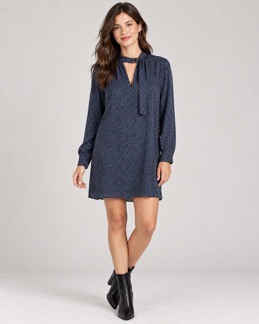 Equipment Femme 100% Silk Navy Black Floral Tie Neck Shift Dress M